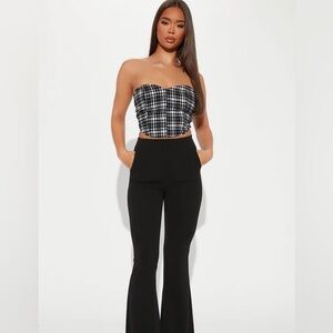 Fashion Nova Strapless Tube Top Black White Plaid Small